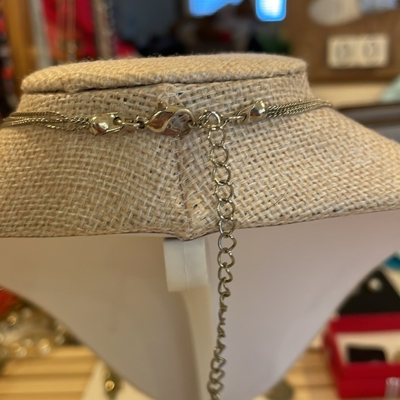 Necklace, Triple Strand, Beaded Necklace with Rhinestones and silver tone chain - Picture 3 of 3